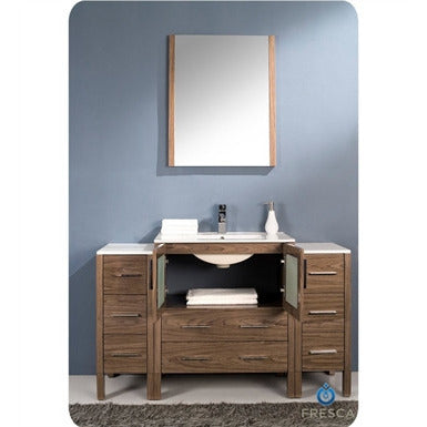 Fresca Torino 54" Walnut Brown Modern Bathroom Vanity w/ 2 Side Cabinets & Vessel Sink - living-essentials