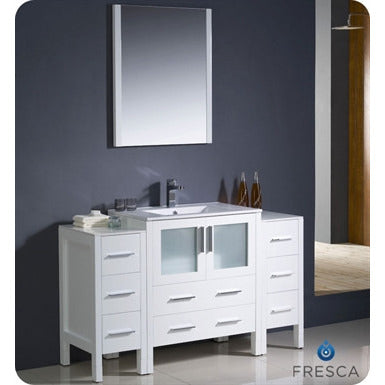 Fresca Torino 54" White Modern Bathroom Vanity w/ 2 Side Cabinets & Integrated Sink - living-essentials