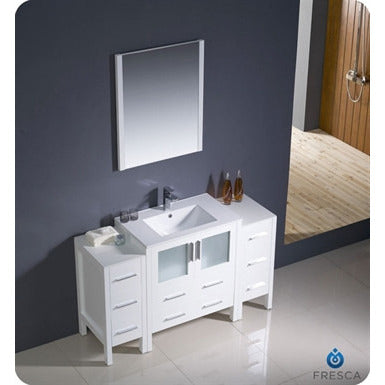 Fresca Torino 54" White Modern Bathroom Vanity w/ 2 Side Cabinets & Integrated Sink - living-essentials