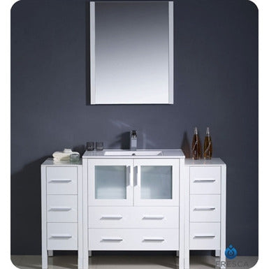 Fresca Torino 54" White Modern Bathroom Vanity w/ 2 Side Cabinets & Integrated Sink - living-essentials
