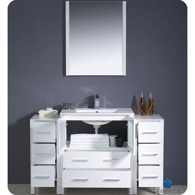 Fresca Torino 54" White Modern Bathroom Vanity w/ 2 Side Cabinets & Integrated Sink - living-essentials