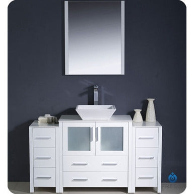 Fresca Torino 54" White Modern Bathroom Vanity w/ 2 Side Cabinets & Vessel Sink - living-essentials
