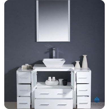 Fresca Torino 54" White Modern Bathroom Vanity w/ 2 Side Cabinets & Vessel Sink - living-essentials