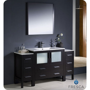 Fresca Torino 60" Espresso Modern Bathroom Vanity w/ 2 Side Cabinets & Integrated Sink - living-essentials