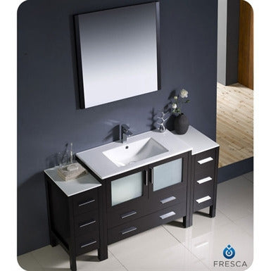 Fresca Torino 60" Espresso Modern Bathroom Vanity w/ 2 Side Cabinets & Vessel Sink - living-essentials