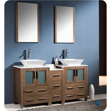 Fresca Torino 60" Walnut Brown Modern Bathroom Vanity w/ 2 Side Cabinets & Integrated Sink - living-essentials