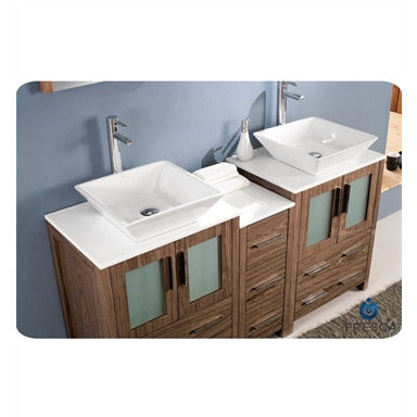 Fresca Torino 60" Walnut Brown Modern Bathroom Vanity w/ 2 Side Cabinets & Integrated Sink - living-essentials