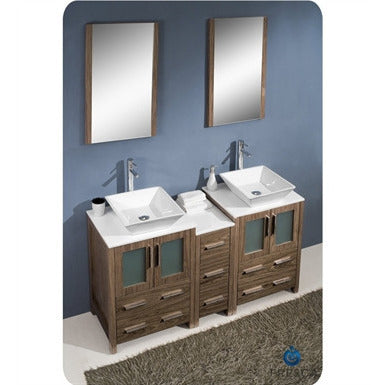 Fresca Torino 60" Walnut Brown Modern Bathroom Vanity w/ 2 Side Cabinets & Integrated Sink - living-essentials