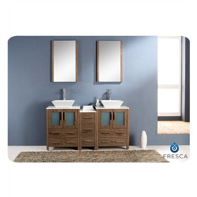 Fresca Torino 60" Light Oak Modern Bathroom Vanity w/ 2 Side Cabinets & Vessel Sink - living-essentials