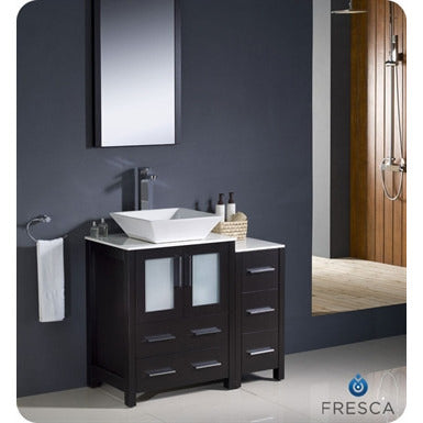 Fresca Torino 36" Espresso Modern Bathroom Vanity w/ Side Cabinet & Vessel Sink - living-essentials