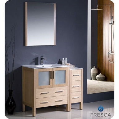 Fresca Torino 42" Light Oak Modern Bathroom Vanity w/ Side Cabinet & Integrated Sink - living-essentials