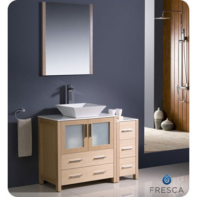 Fresca Torino 42" Light Oak Modern Bathroom Vanity w/ Side Cabinet & Vessel Sink - living-essentials