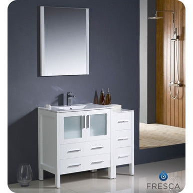 Fresca Torino 42" White Modern Bathroom Vanity w/ Side Cabinet & Vessel Sink - living-essentials
