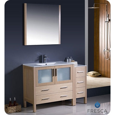 Fresca Torino 48" Light Oak Modern Bathroom Vanity w/ Side Cabinet & Integrated Sink - living-essentials