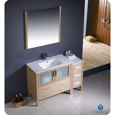 Fresca Torino 48" Light Oak Modern Bathroom Vanity w/ Side Cabinet & Integrated Sink - living-essentials