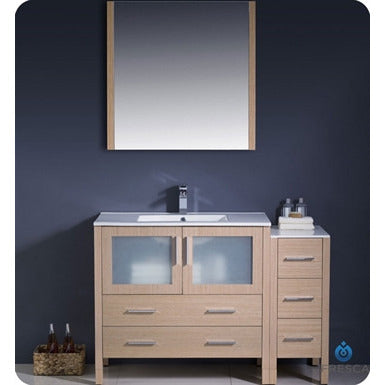 Fresca Torino 48" Light Oak Modern Bathroom Vanity w/ Side Cabinet & Integrated Sink - living-essentials