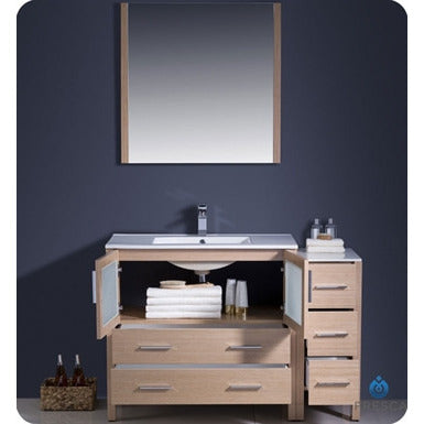 Fresca Torino 48" Light Oak Modern Bathroom Vanity w/ Side Cabinet & Integrated Sink - living-essentials