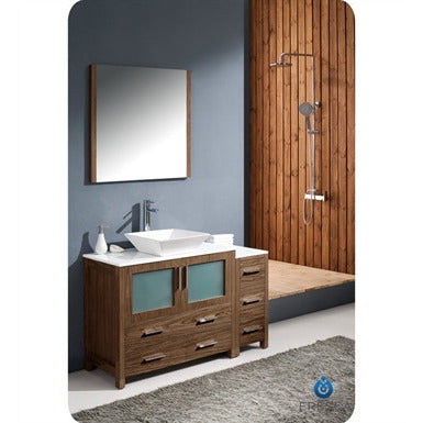 Fresca Torino 48" Walnut Brown Modern Bathroom Vanity w/ Side Cabinet & Vessel Sink - living-essentials