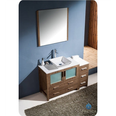 Fresca Torino 48" Walnut Brown Modern Bathroom Vanity w/ Side Cabinet & Vessel Sink - living-essentials