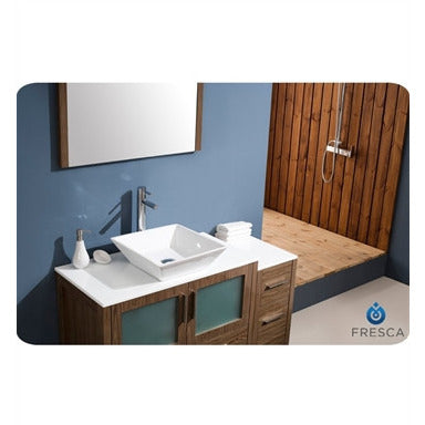 Fresca Torino 48" Walnut Brown Modern Bathroom Vanity w/ Side Cabinet & Vessel Sink - living-essentials