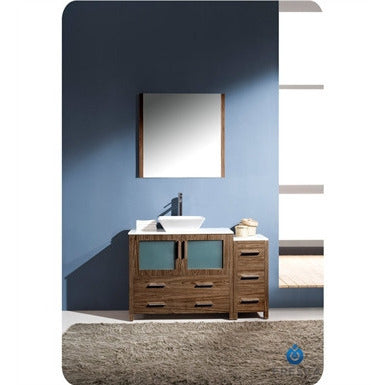 Fresca Torino 48" Walnut Brown Modern Bathroom Vanity w/ Side Cabinet & Vessel Sink - living-essentials