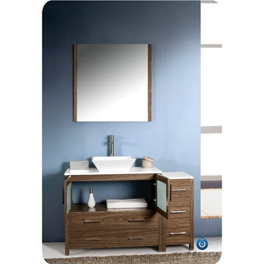 Fresca Torino 48" Walnut Brown Modern Bathroom Vanity w/ Side Cabinet & Vessel Sink - living-essentials