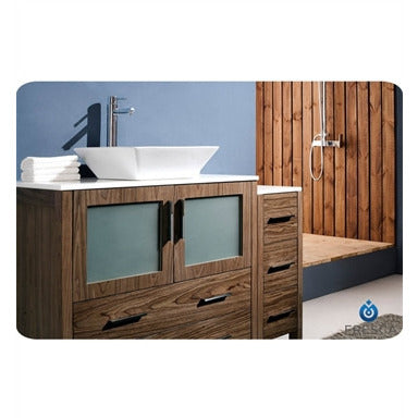 Fresca Torino 48" Walnut Brown Modern Bathroom Vanity w/ Side Cabinet & Vessel Sink - living-essentials