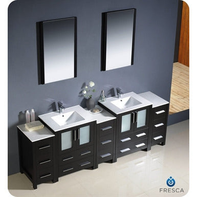 Fresca Torino 84" Espresso Modern Double Sink Bathroom Vanity w/ 3 Side Cabinets & Integrated Sinks - living-essentials