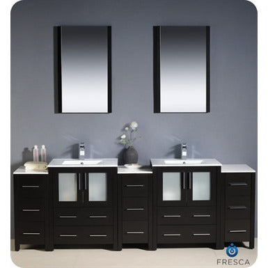 Fresca Torino 84" Espresso Modern Double Sink Bathroom Vanity w/ 3 Side Cabinets & Integrated Sinks - living-essentials
