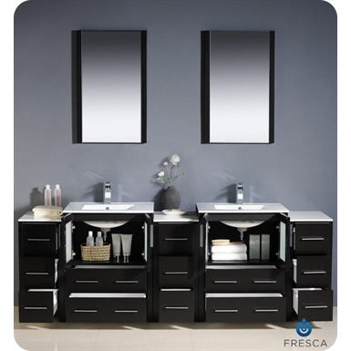 Fresca Torino 84" Espresso Modern Double Sink Bathroom Vanity w/ 3 Side Cabinets & Integrated Sinks - living-essentials