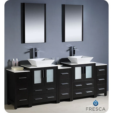 Fresca Torino 84" Espresso Modern Double Sink Bathroom Vanity w/ 3 Side Cabinets & Vessel Sinks - living-essentials