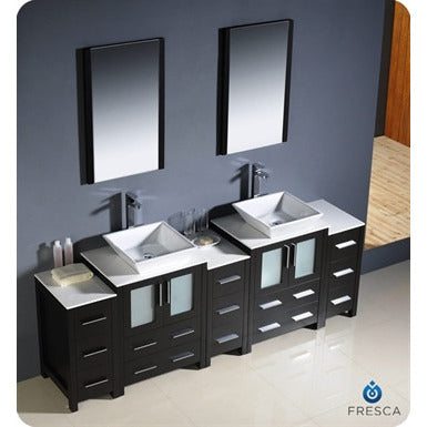 Fresca Torino 84" Espresso Modern Double Sink Bathroom Vanity w/ 3 Side Cabinets & Vessel Sinks - living-essentials