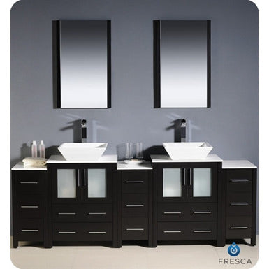 Fresca Torino 84" Espresso Modern Double Sink Bathroom Vanity w/ 3 Side Cabinets & Vessel Sinks - living-essentials