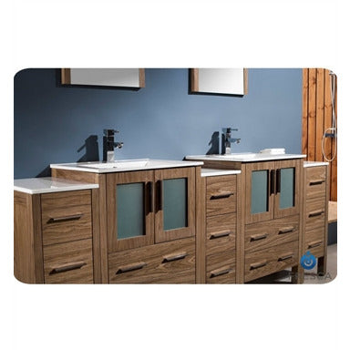 Fresca Torino 84" Walnut Brown Modern Double Sink Bathroom Vanity w/ 3 Side Cabinets & Integrated Sinks - living-essentials