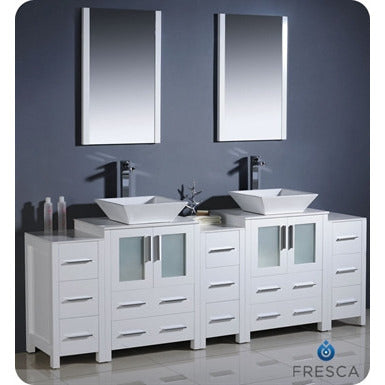 Fresca Torino 84" White Modern Double Sink Bathroom Vanity w/ 3 Side Cabinets & Vessel Sinks - living-essentials