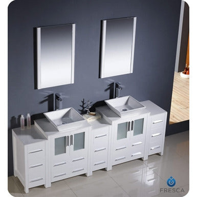 Fresca Torino 84" White Modern Double Sink Bathroom Vanity w/ 3 Side Cabinets & Vessel Sinks - living-essentials