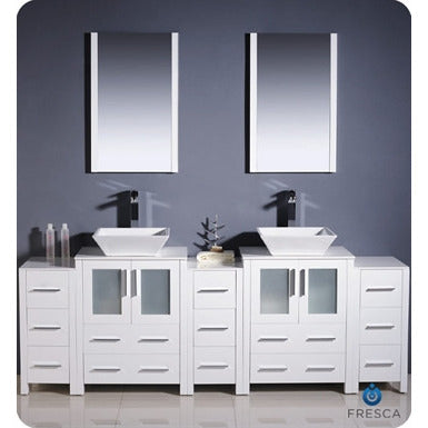Fresca Torino 84" White Modern Double Sink Bathroom Vanity w/ 3 Side Cabinets & Vessel Sinks - living-essentials