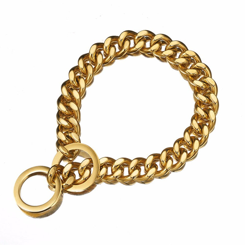 Gold Dog Chain Collar - Cuban Link 15/19mm Slip Chain