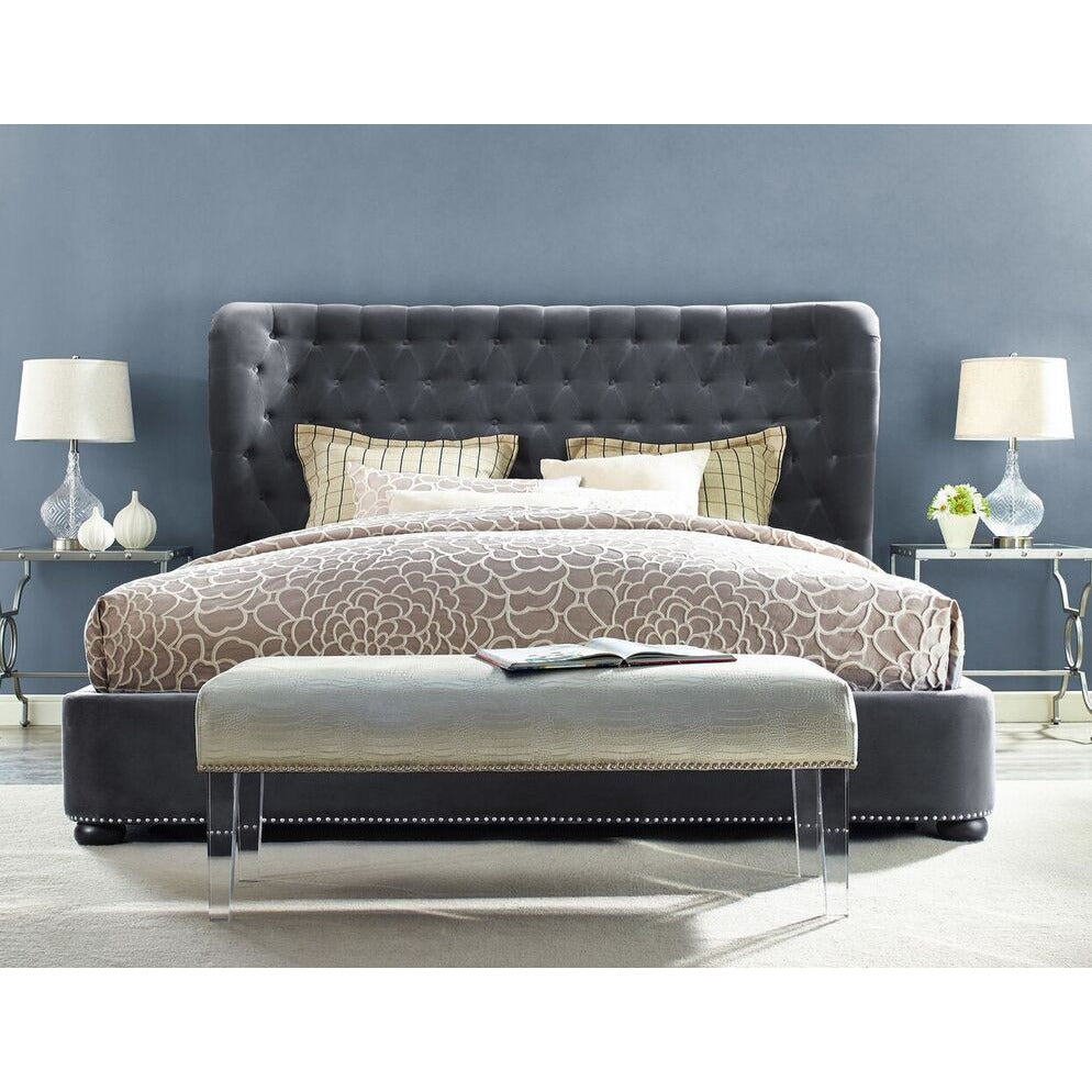 Philly Queen Grey Velvet Bed Frame - living-essentials