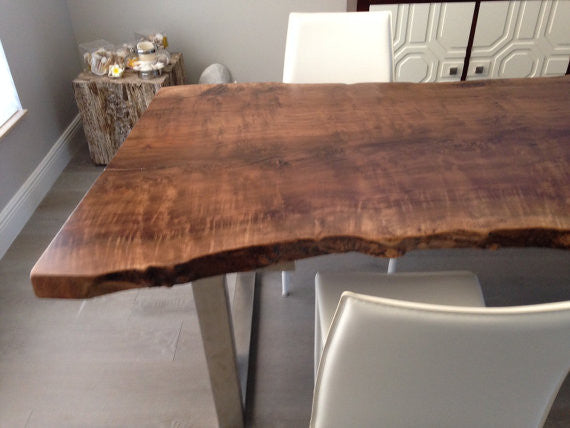 LIVE EDGE WALNUT DINING TABLE WITH SQUARE LEGS - living-essentials
