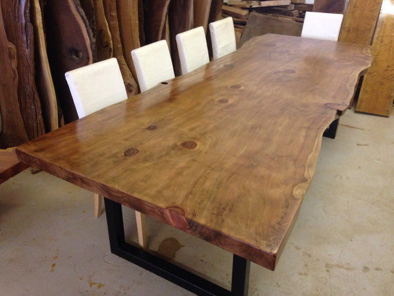 LIVE EDGE MEDIUM BROWN DINING TABLE(REDWOOD) - living-essentials