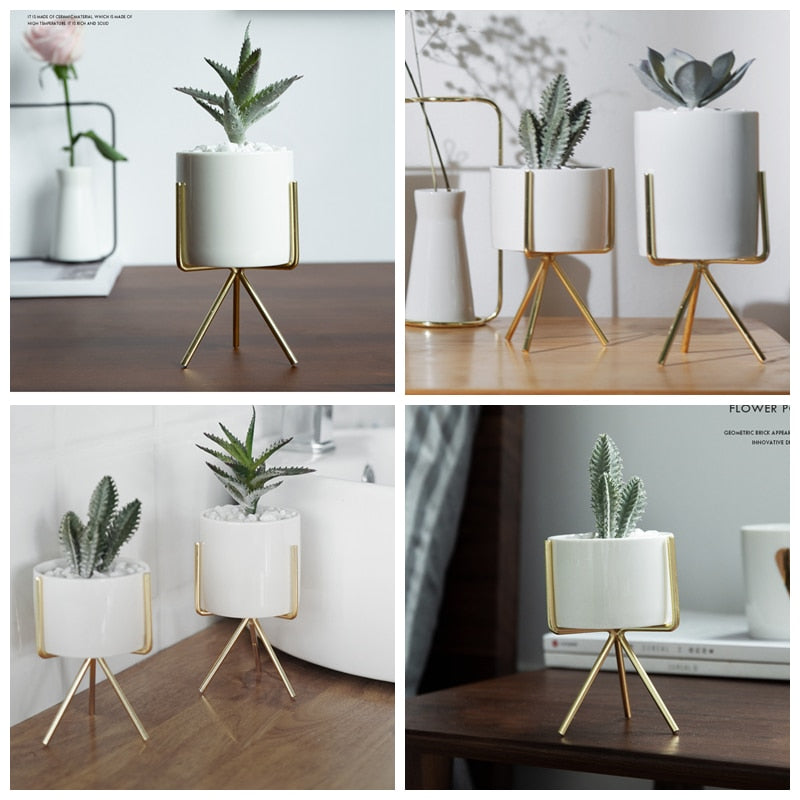 innovative plant pots 3 Pcs Ceramic Plant Pots Outdoor Indoor Plants Cactus Succulent Metal Flower Vases Flowers