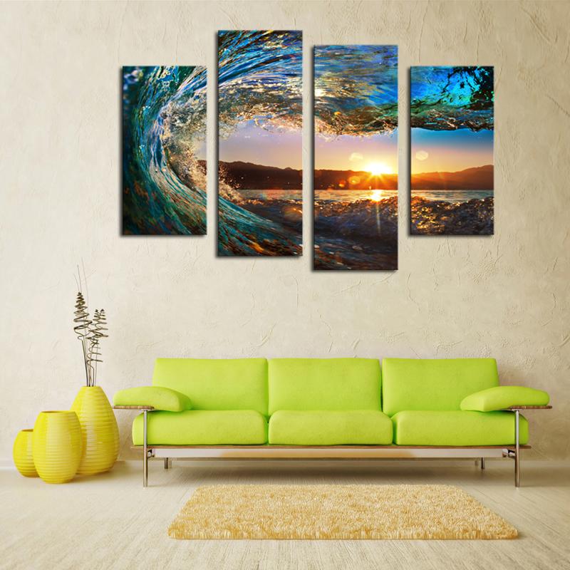 Sea Wave 4 Piece Panel Wall Art - living-essentials