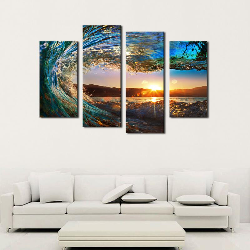 Sea Wave 4 Piece Panel Wall Art - living-essentials