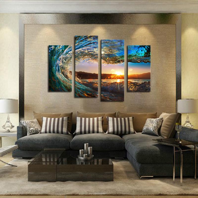 Sea Wave 4 Piece Panel Wall Art - living-essentials