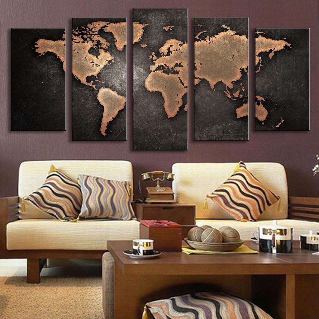 The World Map 5 Piece Panel Wall Art - living-essentials