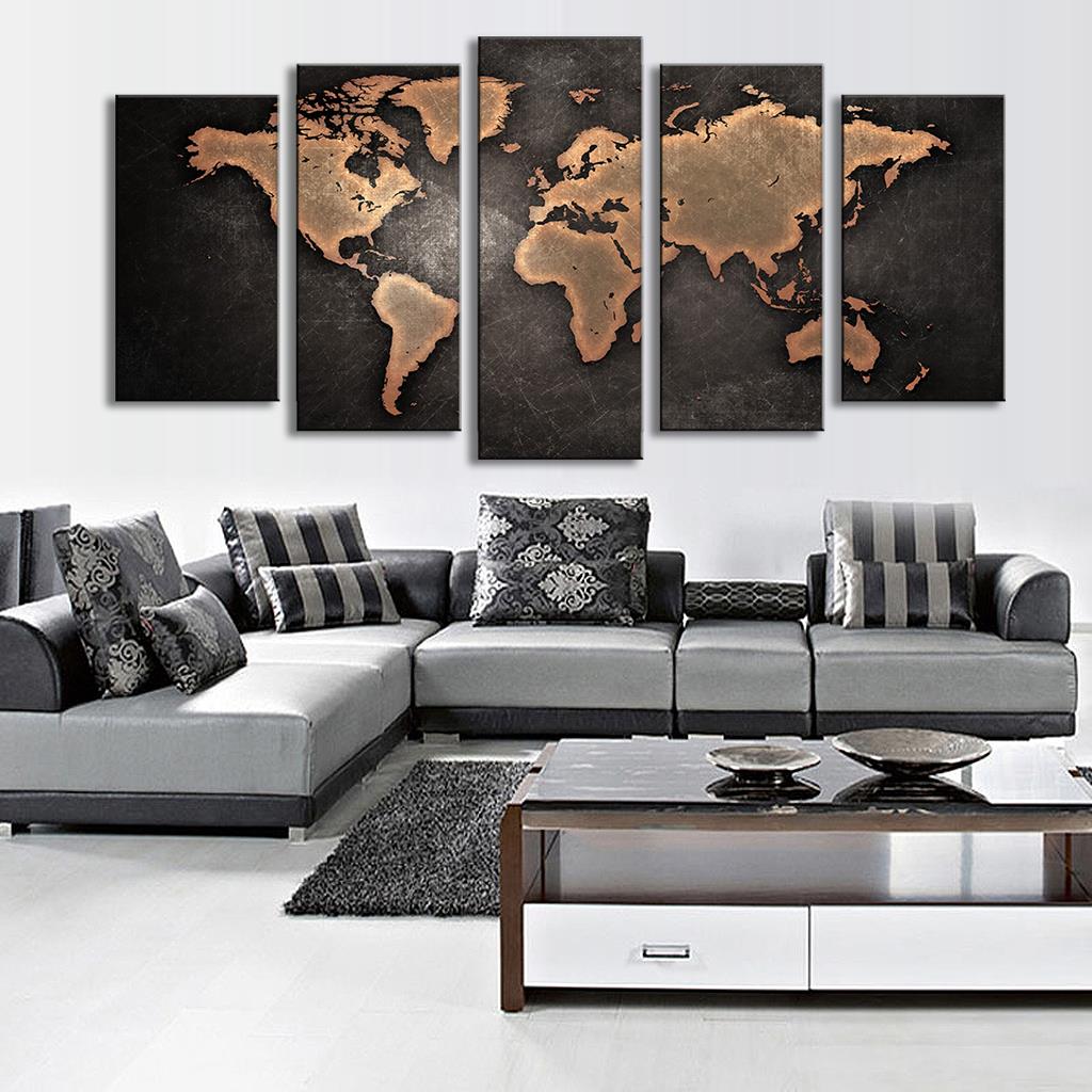 The World Map 5 Piece Panel Wall Art - living-essentials