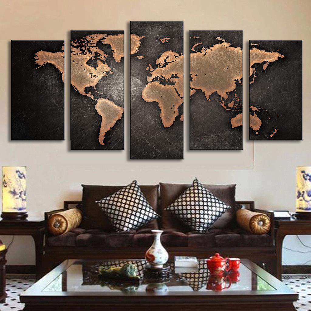 The World Map 5 Piece Panel Wall Art - living-essentials