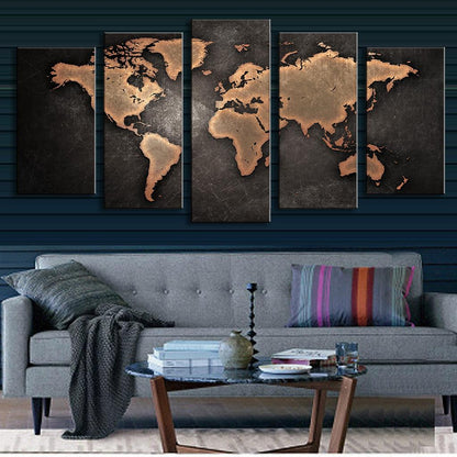The World Map 5 Piece Panel Wall Art - living-essentials