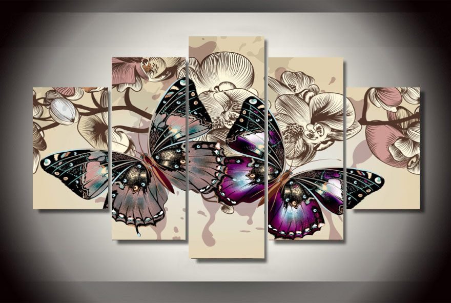 Butterflies 5 Piece Panel Wall Art - living-essentials